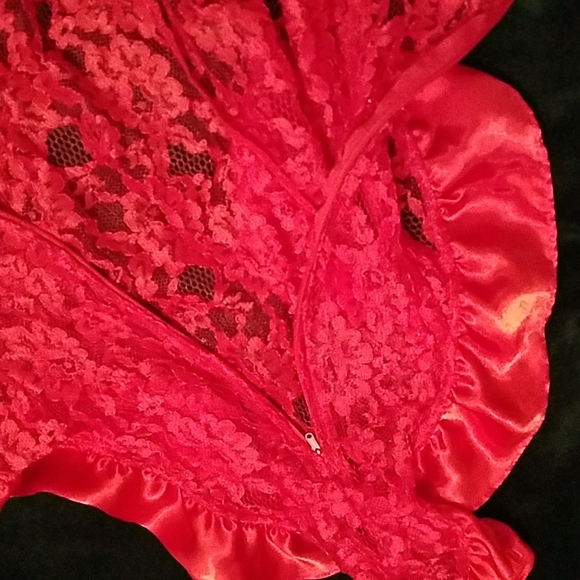 Victoria’s Secret Red 90's Gold Label Vintage Lace Teddy Satin Ruffle Bodysuit - Picture 6 of 16